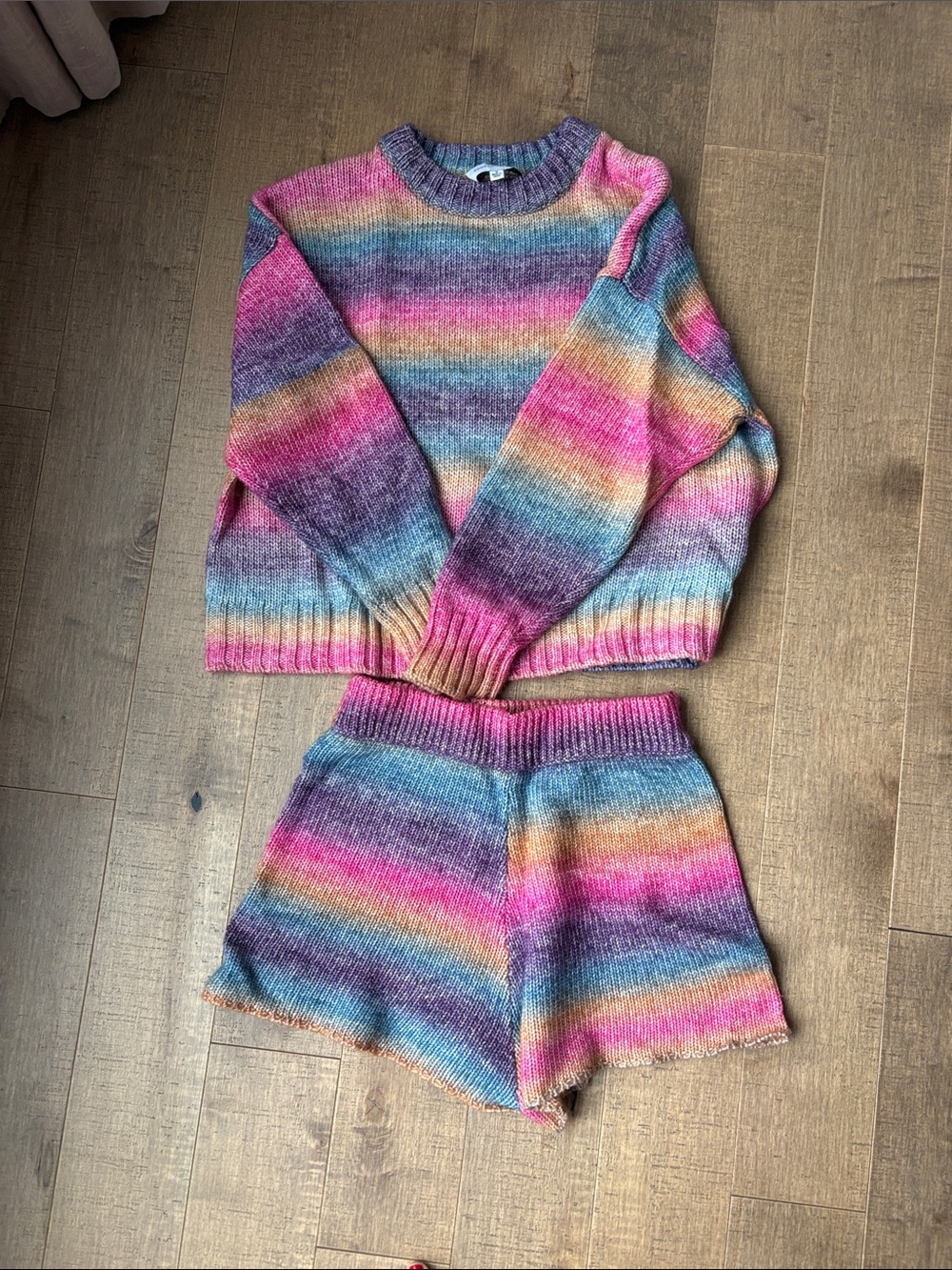 Something Navy Multicolor Rainbow Knit Sweater & Shorts Set